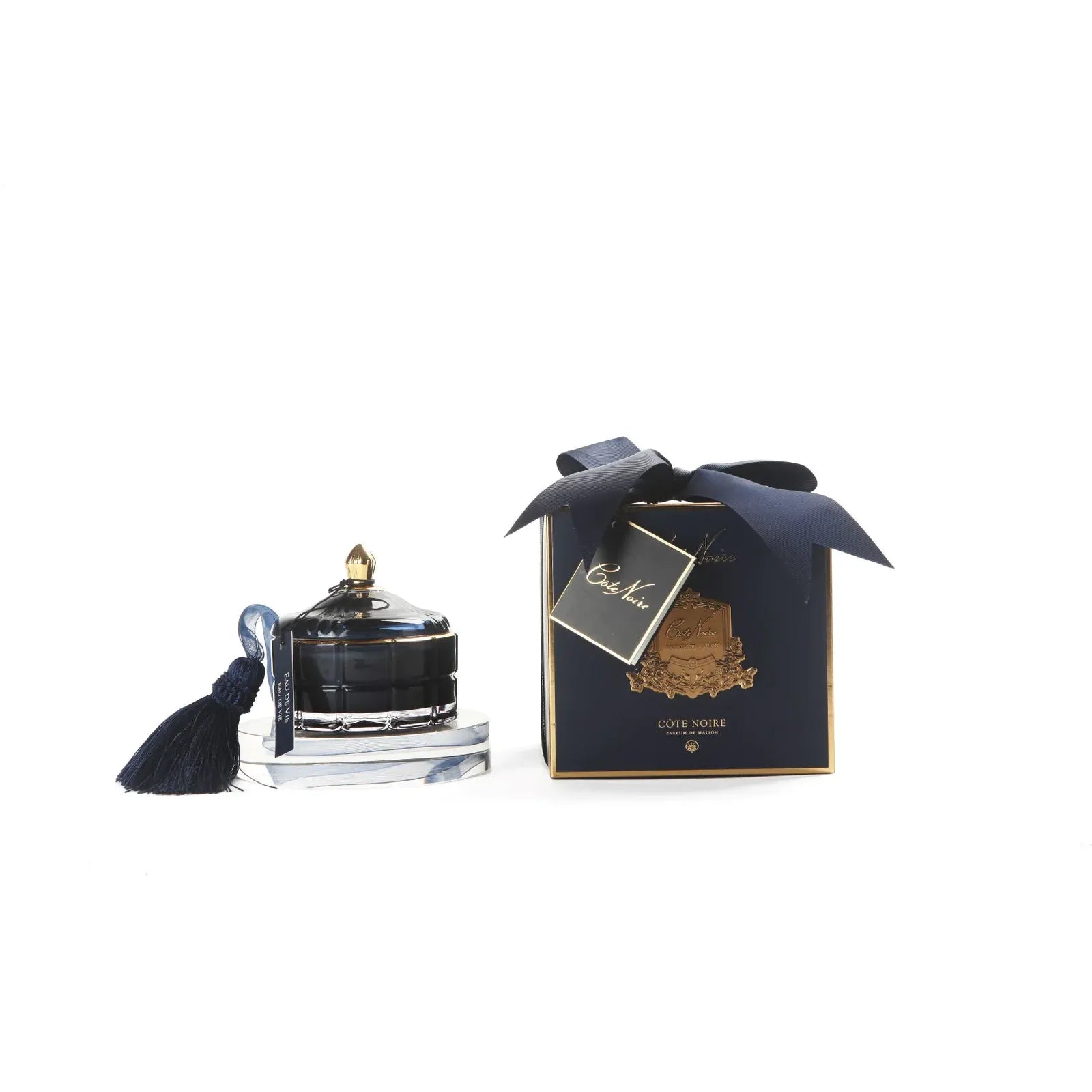 Limitierte Edition der Côte Noire Duftkerze Eau De Vie im navyblauen Art-Déco-Stil