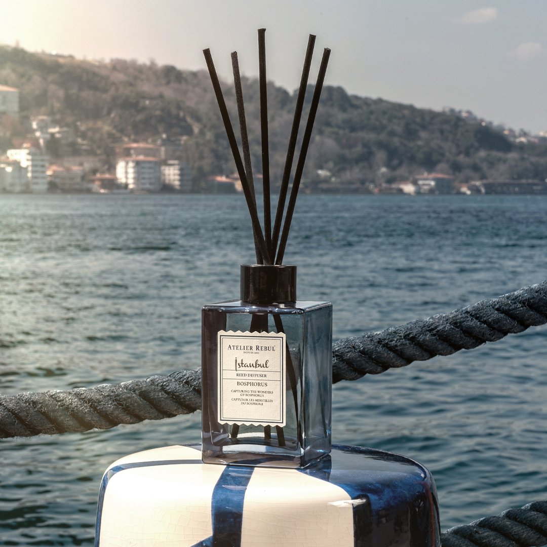 Atelier Rebul Istanbul Bosphorus Reed Diffuser by the water, offering a luxurious scent inspired by the beauty of the Bosphorus, 515ml