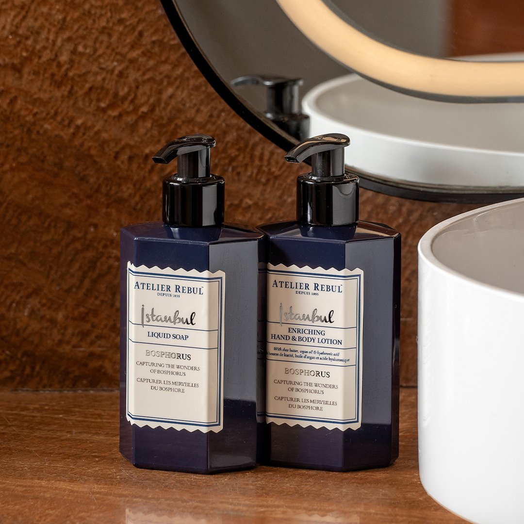 Atelier Rebul Istanbul Bosphorus Pflege-Duo mit Flüssigseife und Hand- & Körperlotion, elegantes Set für Ihr Badezimmer.