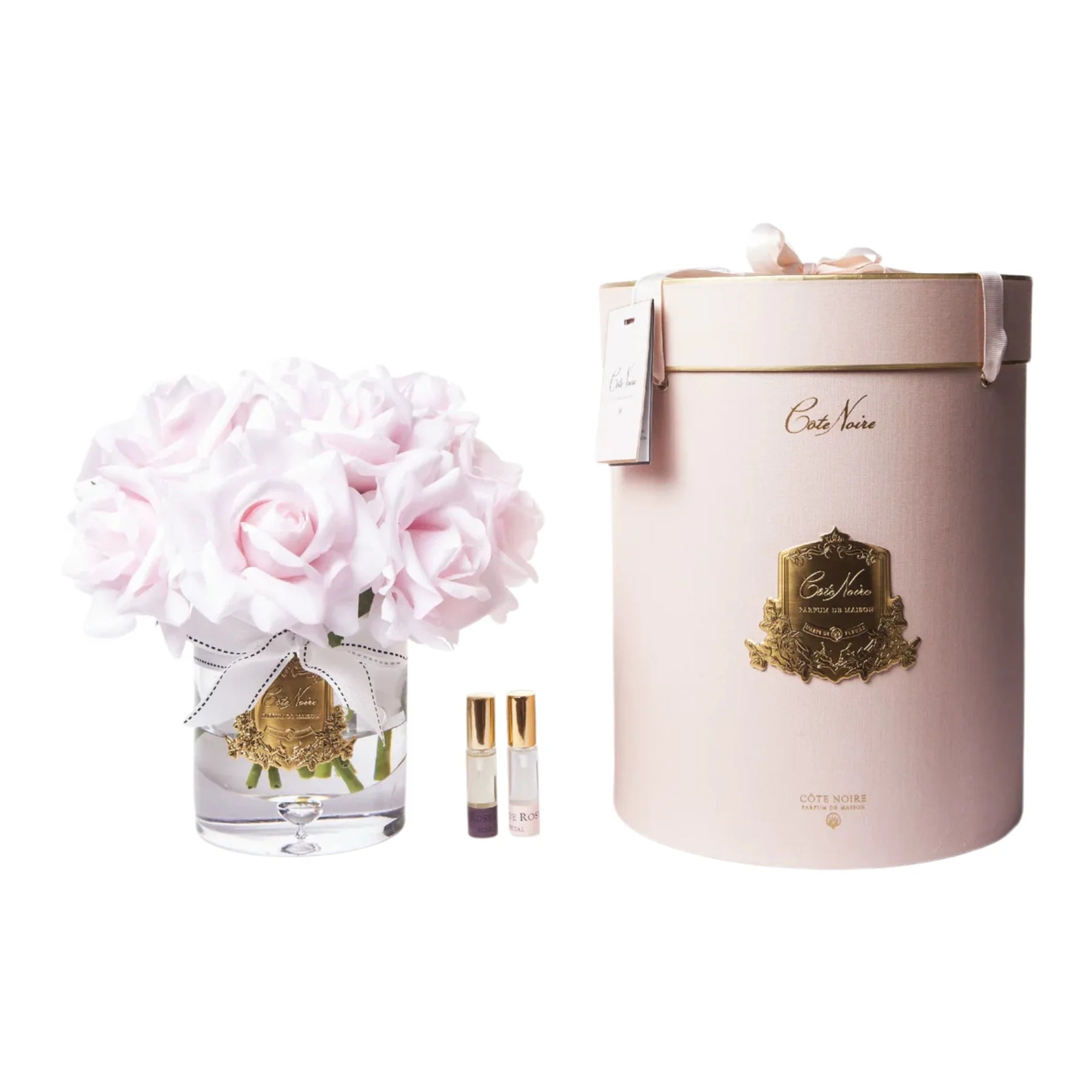 Elegante künstliche Duftrosen in rosa Geschenkbox mit Parfum – eine bezaubernde Duftblume für Muttertag oder Valentinstag.