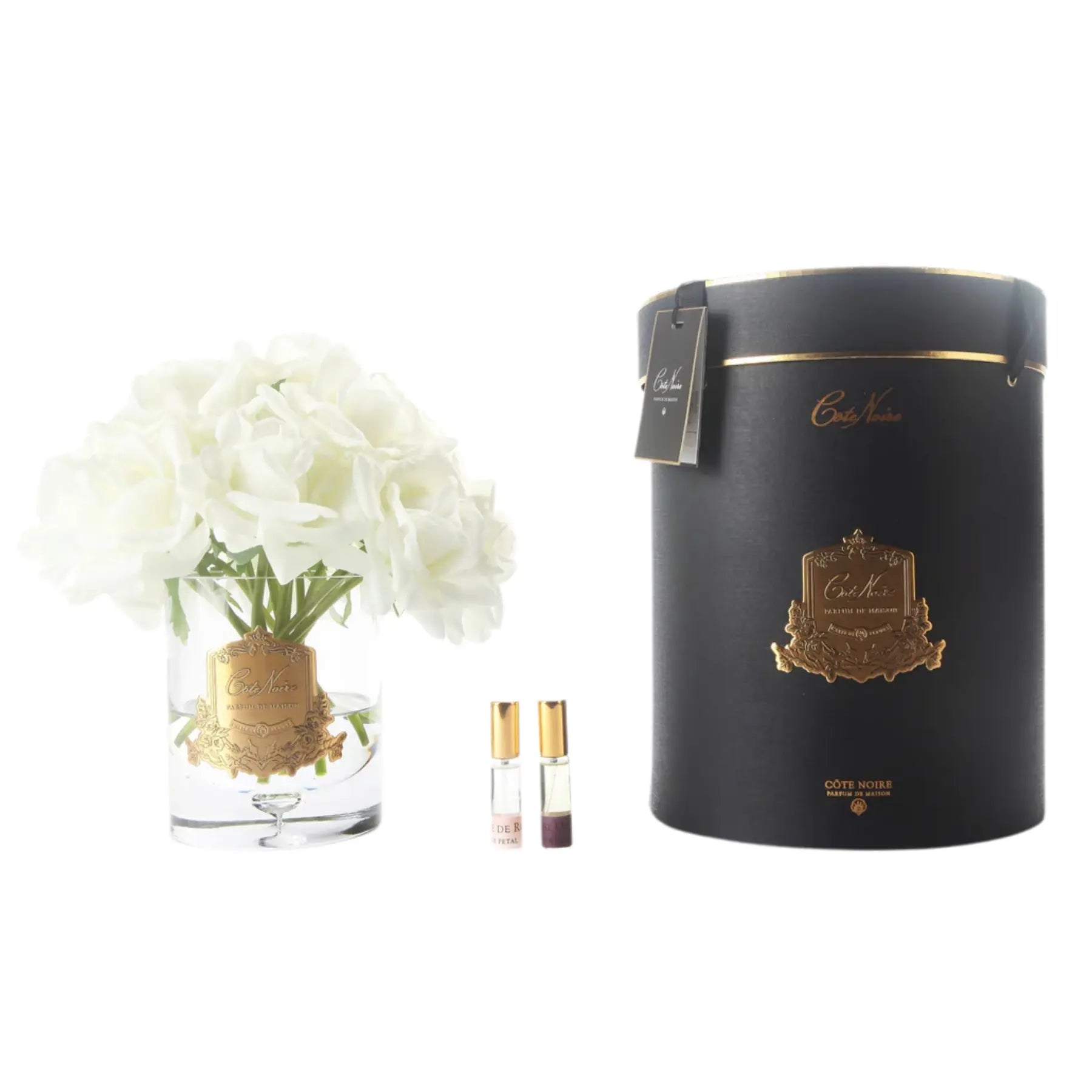 Luxuriöse Duftblume in Weiß mit Parfum – Côte Noire Grand Bouquet in eleganter Geschenkbox, perfekte Duftblumen Dekoration für Wohnzimmer oder Schlafzimmer.