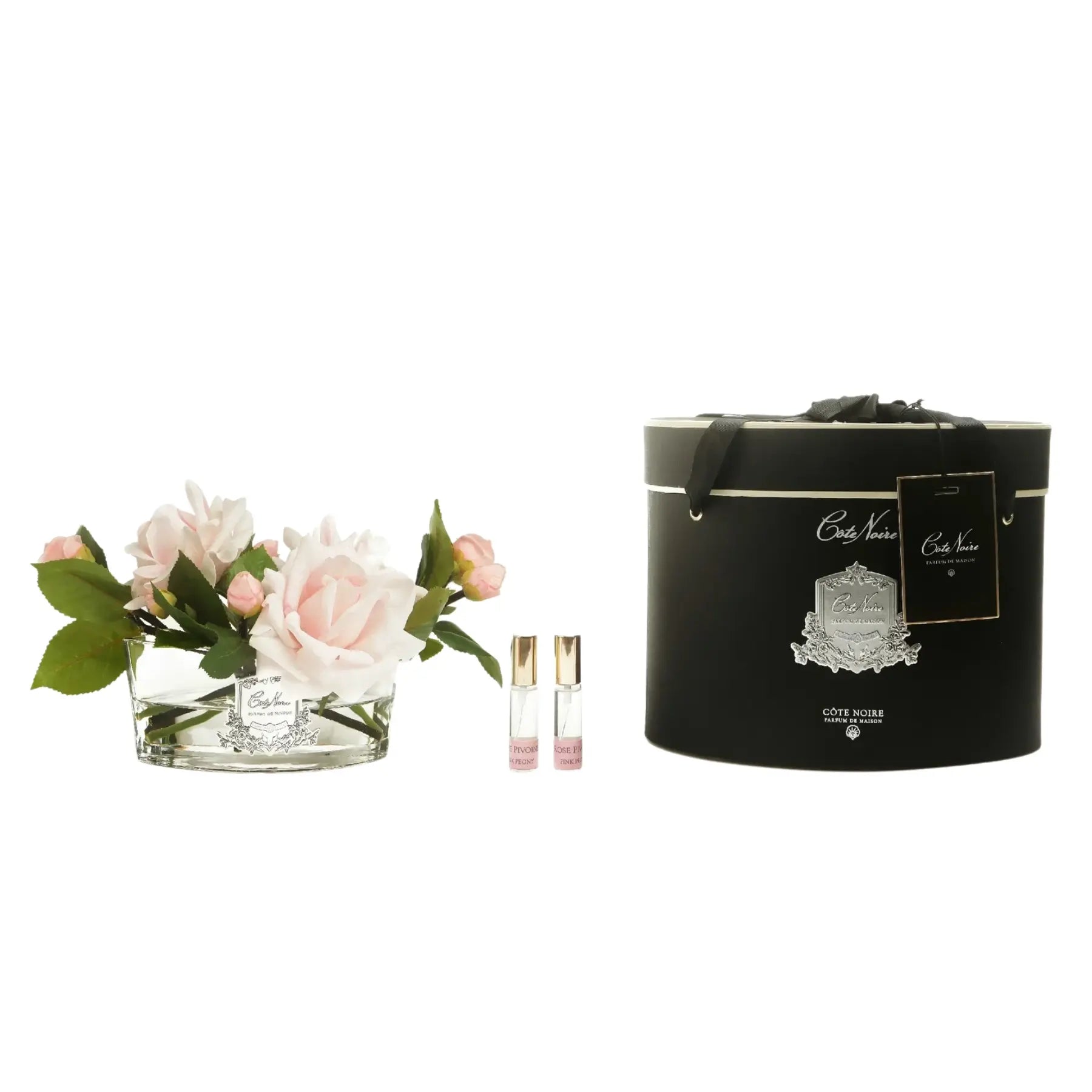 Romantisches Tischarrangement mit Duftblumen in zartem Rosa