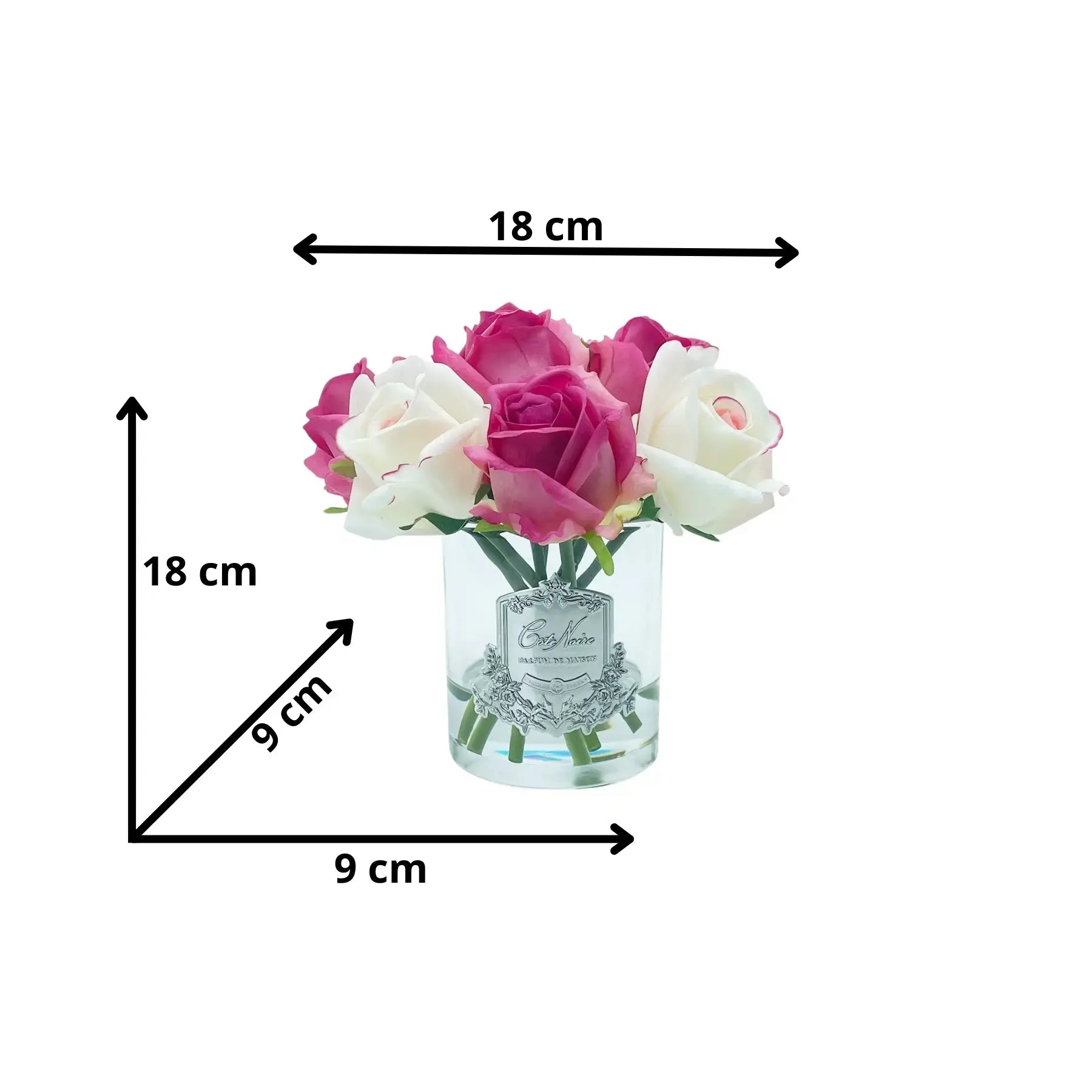 Duftblumen für Wohnzimmer in Magenta und Blush in silbernem Glas – luxuriöse künstliche Duftblumen von Côte Noire