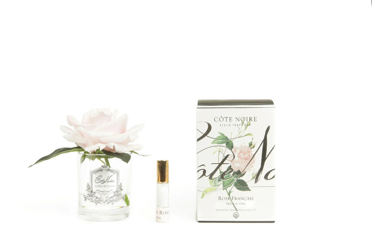 Single Rose Duftblume French Pink im Glas mit Parfum und Geschenkverpackung – zarte künstliche Duftrose als stilvolle Dekoration